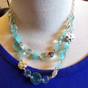 14" Silver Tone Vanderbilt Layered Glass Necklace